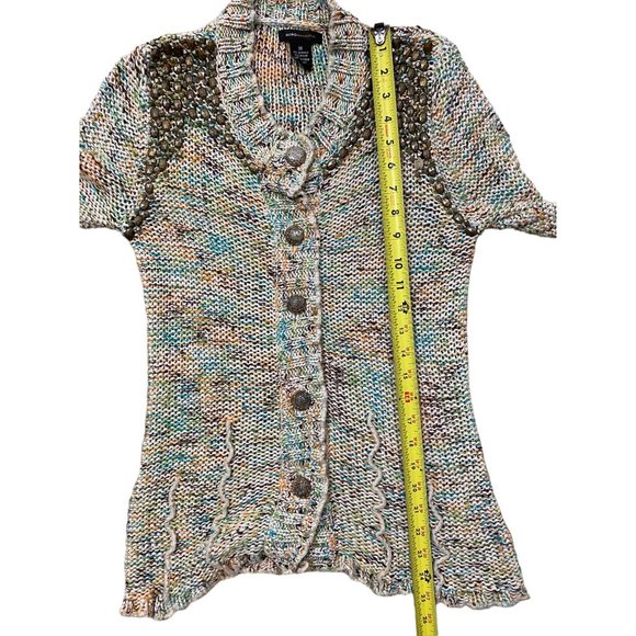 BCBGMaxazria Womens Sweater Cardigan Medium Ivory Sequin Button Down - Picture 10 of 12